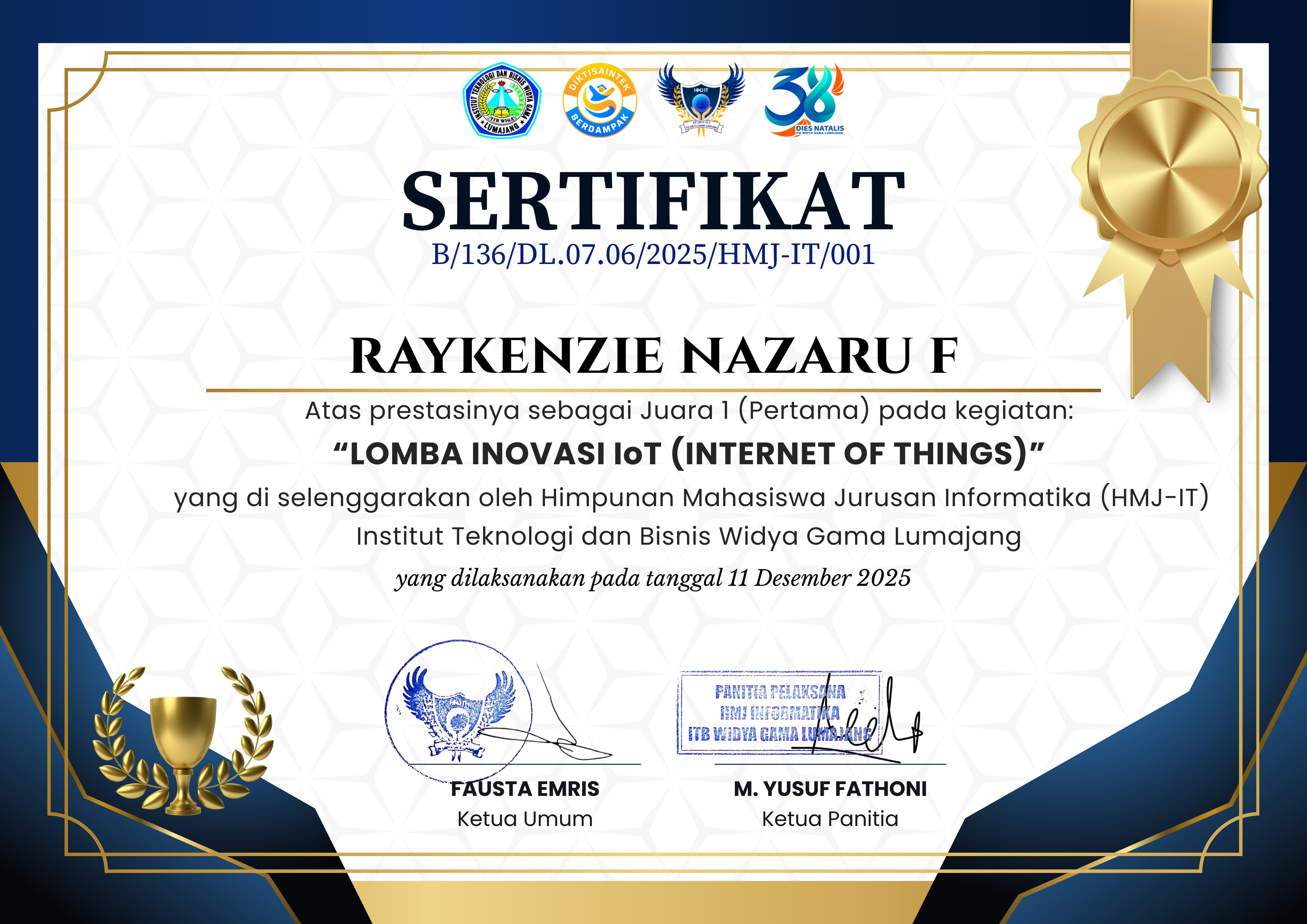Sertifikat Juara 1 ITB Widya Gama
